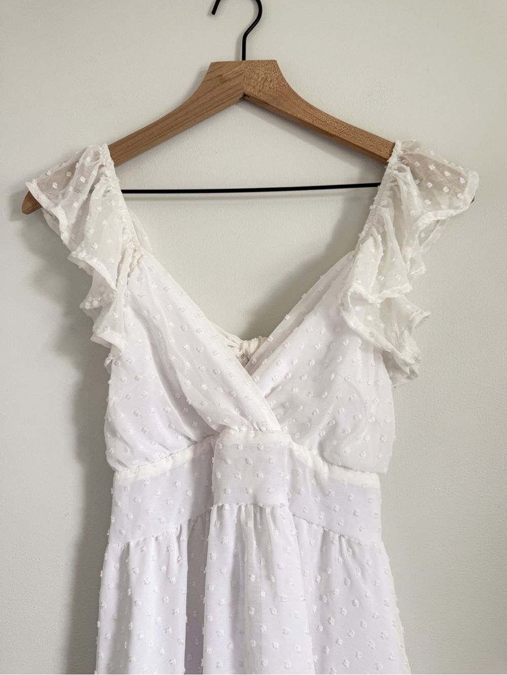 Altar'd State Kristin Clip Dot White Ruffled Mini Dress Size Medium - Picture 6 of 11